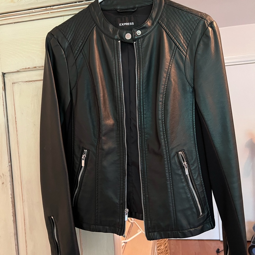 Express Black Leather Moto Jacket with Sleek Silhouette